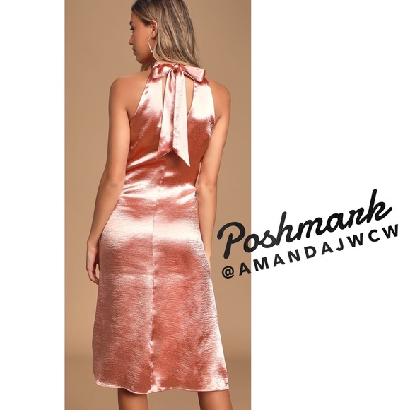 5 ⭐️ Lulu’s Satin Halter Midi Dress- NWT! - Picture 3 of 6